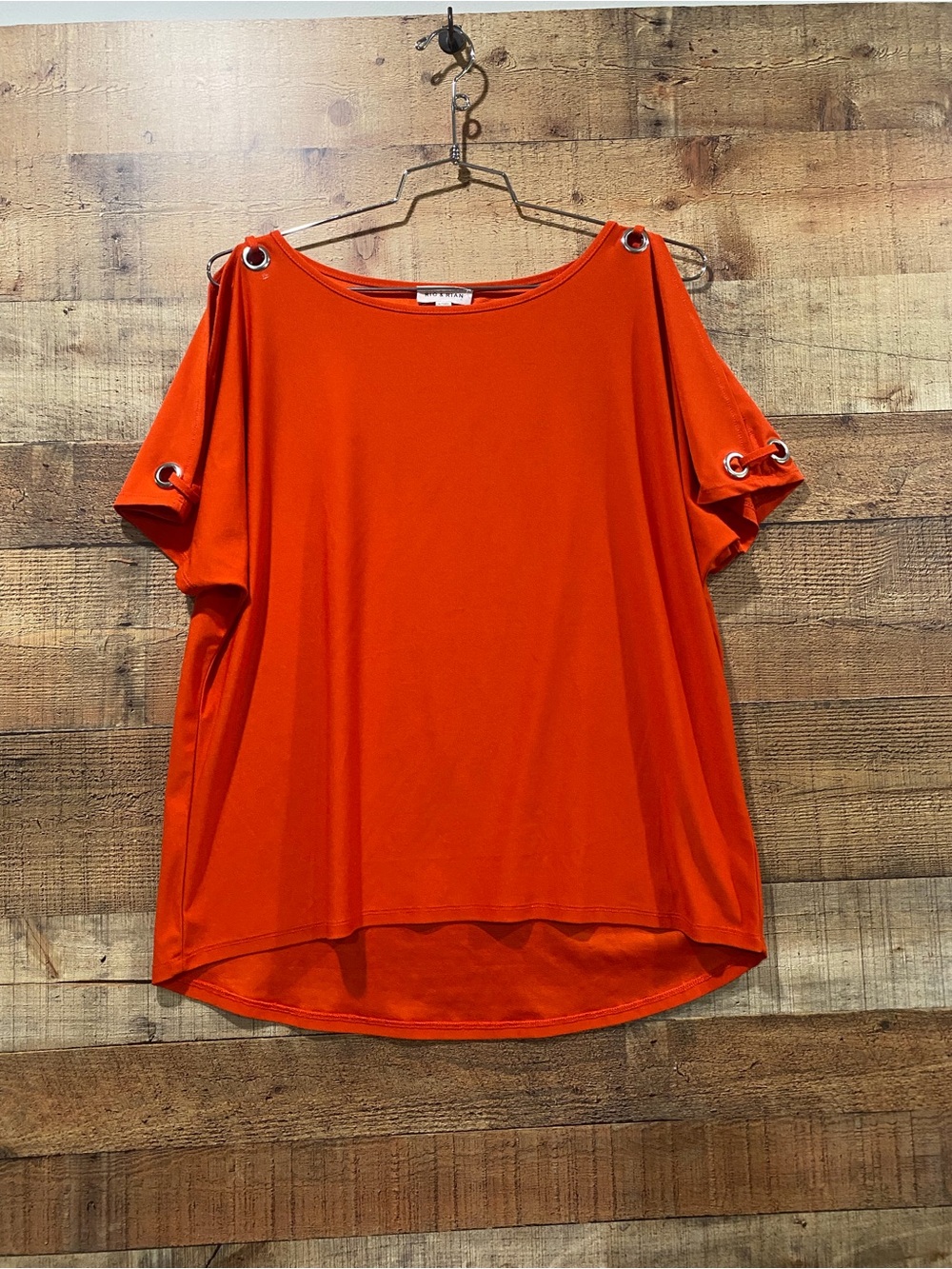Rio & Rian Orange Grommet Sleeve Stretchy Knit Top Size XL